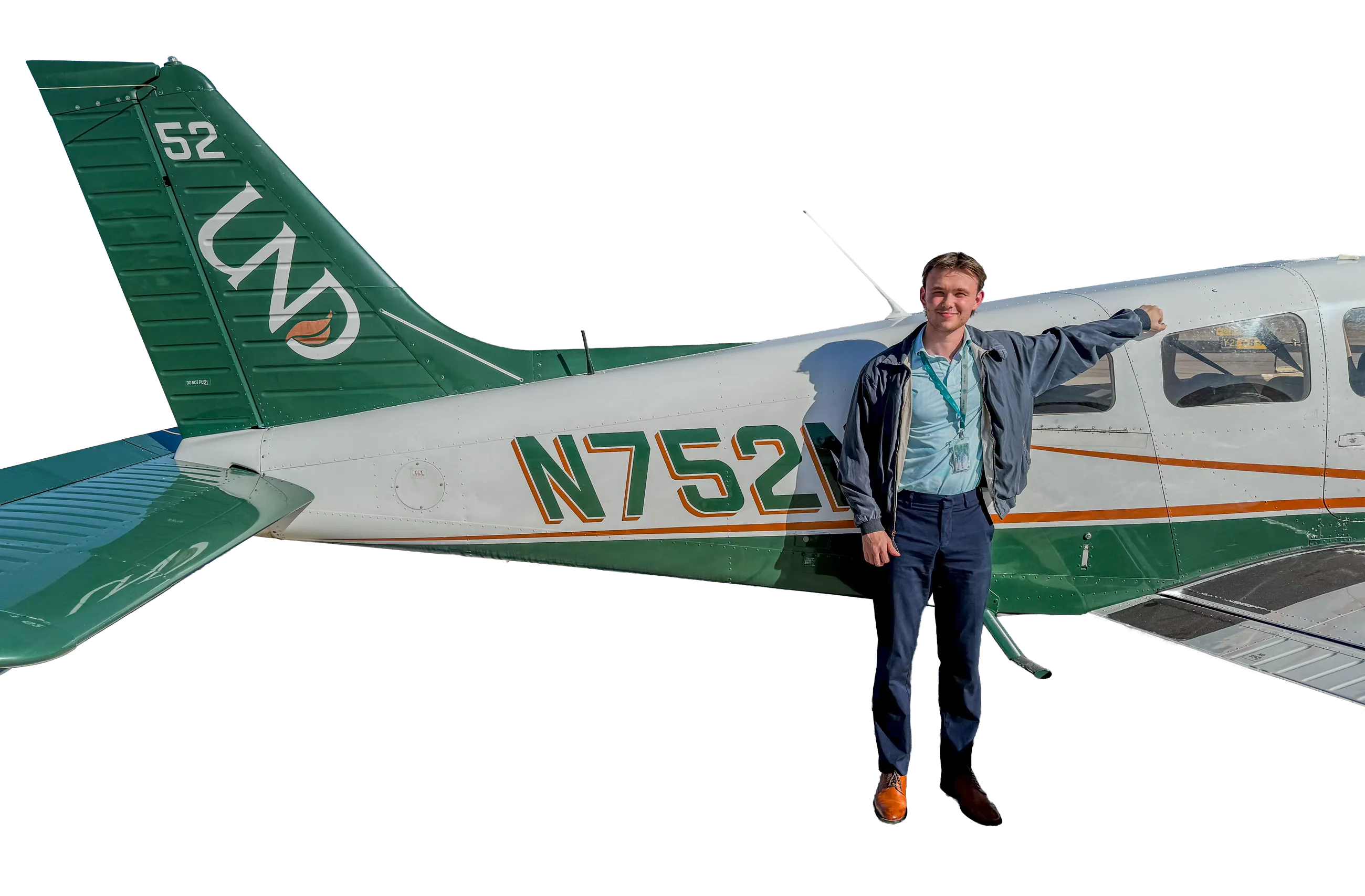 Brandon standing beside a UND Piper Archer on the ramp in Phoenix